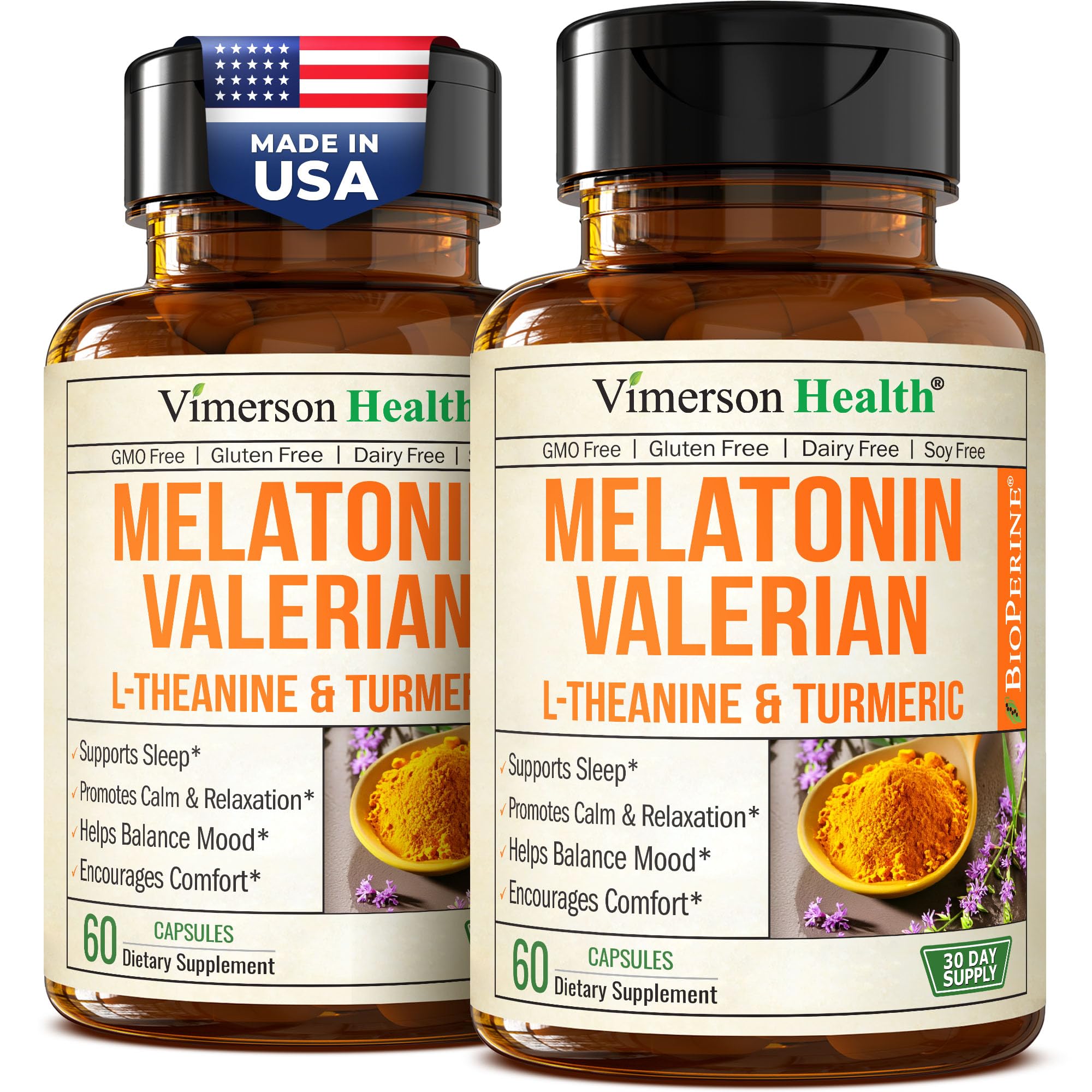 Bottle of Melatonin Sleep Aid 3mg with L-Theanine and Valerian – 2 Pack