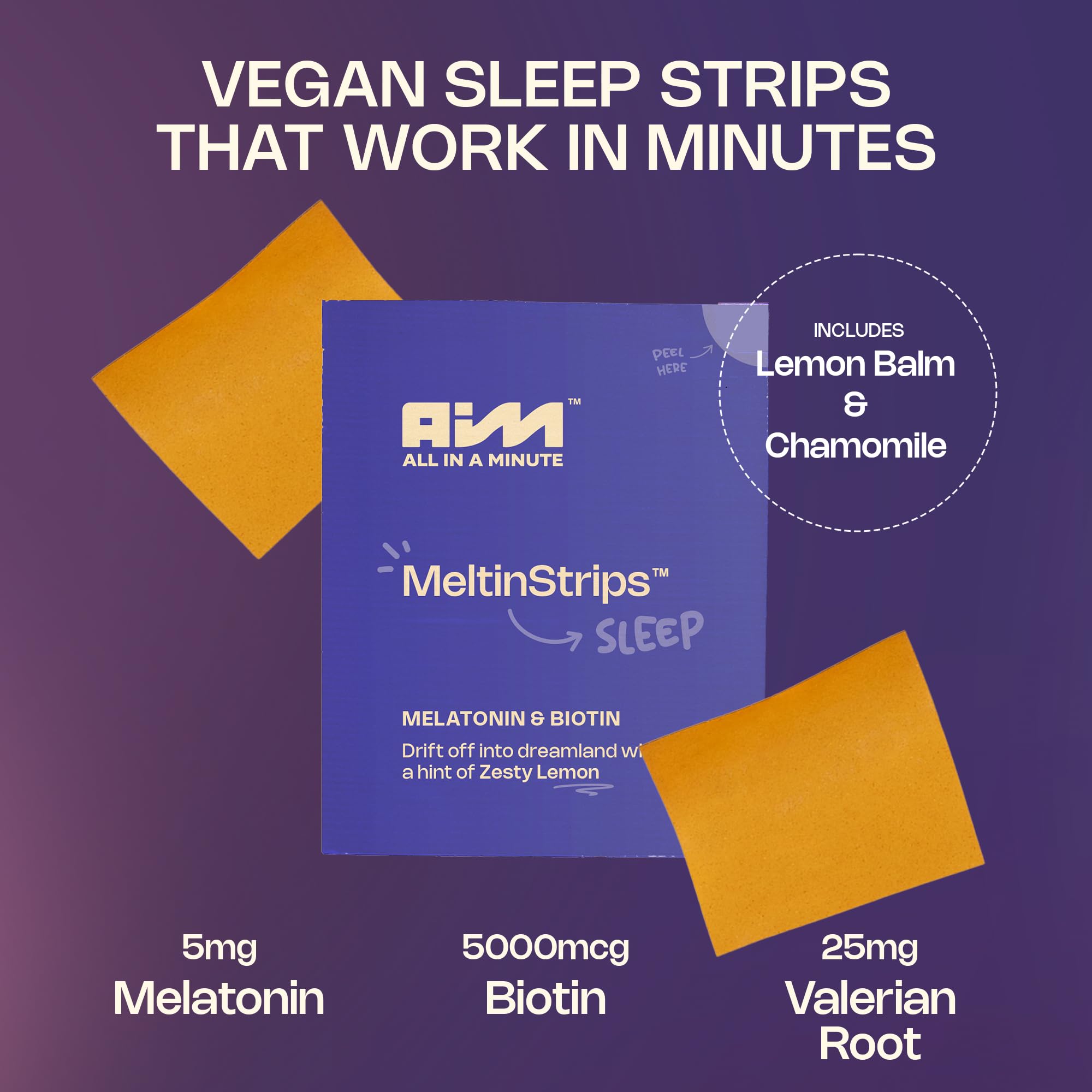 Front packaging of MeltinStrips sleep strips