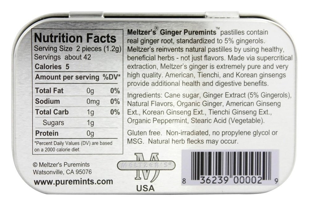 Ginseng ingredients blend used in Meltzer's Ginger Puremints