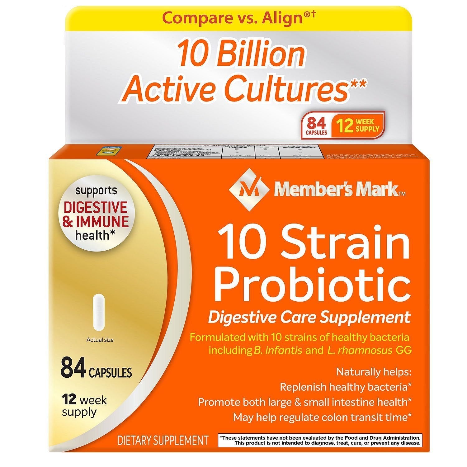 Two Member's Mark 5X Probiotic Digestive Care bottles – front view
