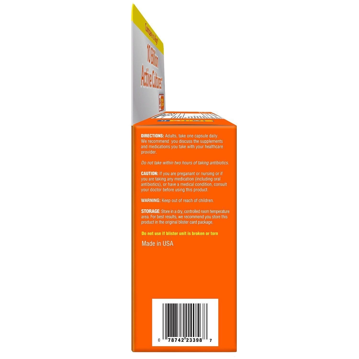 Close-up of Member's Mark 5X Probiotic Digestive Care bottle