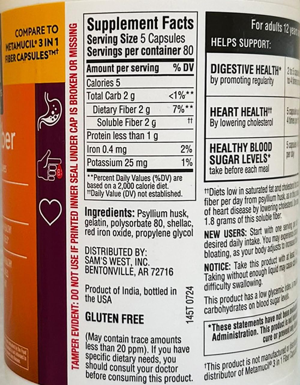Two 400-count bottles of Member's Mark Fiber Capsules