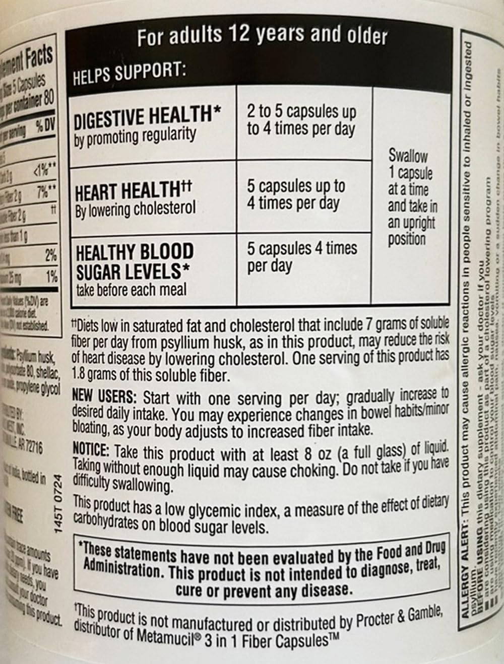 Close-up of Member's Mark Fiber Capsules label