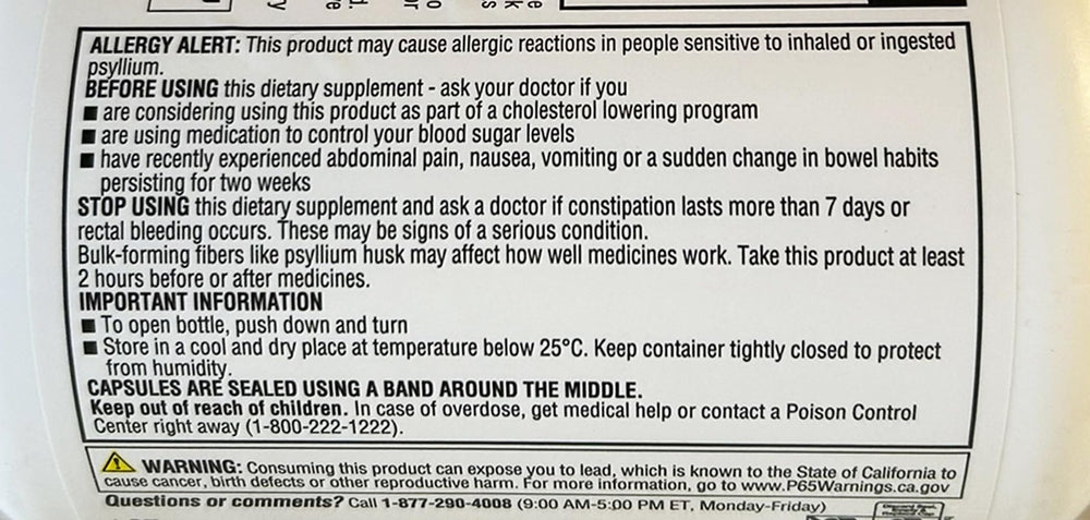 Nutrition label and ingredients on Member's Mark Fiber Capsules