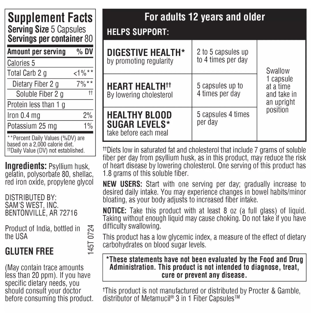 Ingredients panel showing 100% natural psyllium husk fiber
