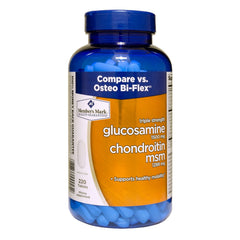 Front of Member's Mark Triple Strength Glucosamine Chondroitin MSM bottle with 220 tablets