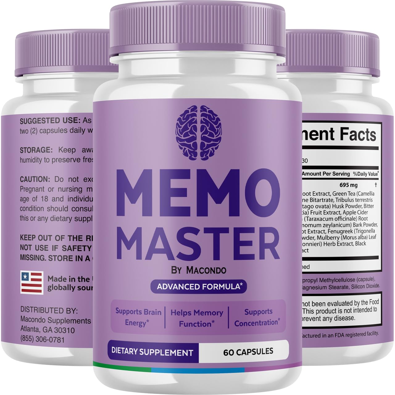 Front view of Memo Master Capsules bottle