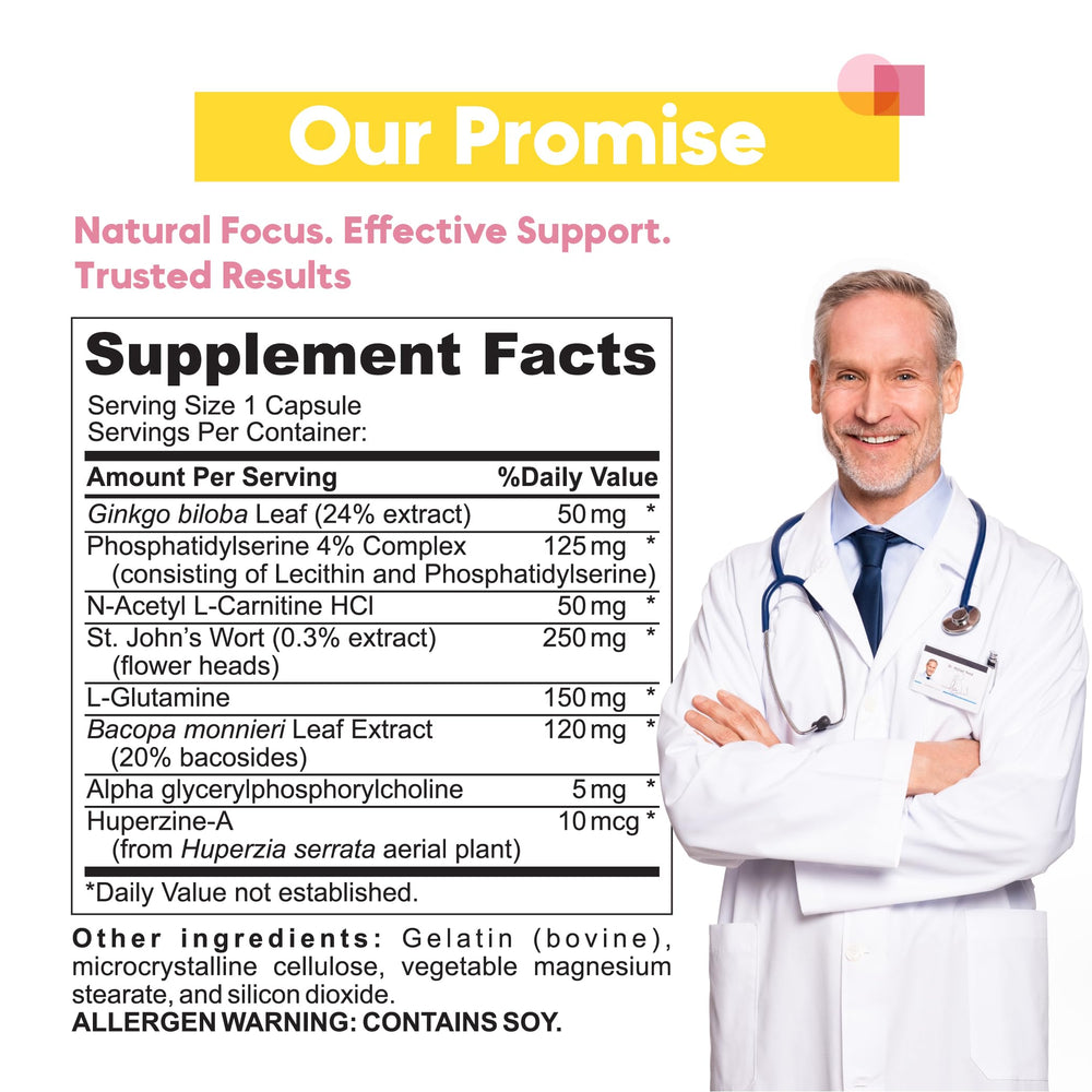 Front label of the Memory & Focus Nootropic bottle