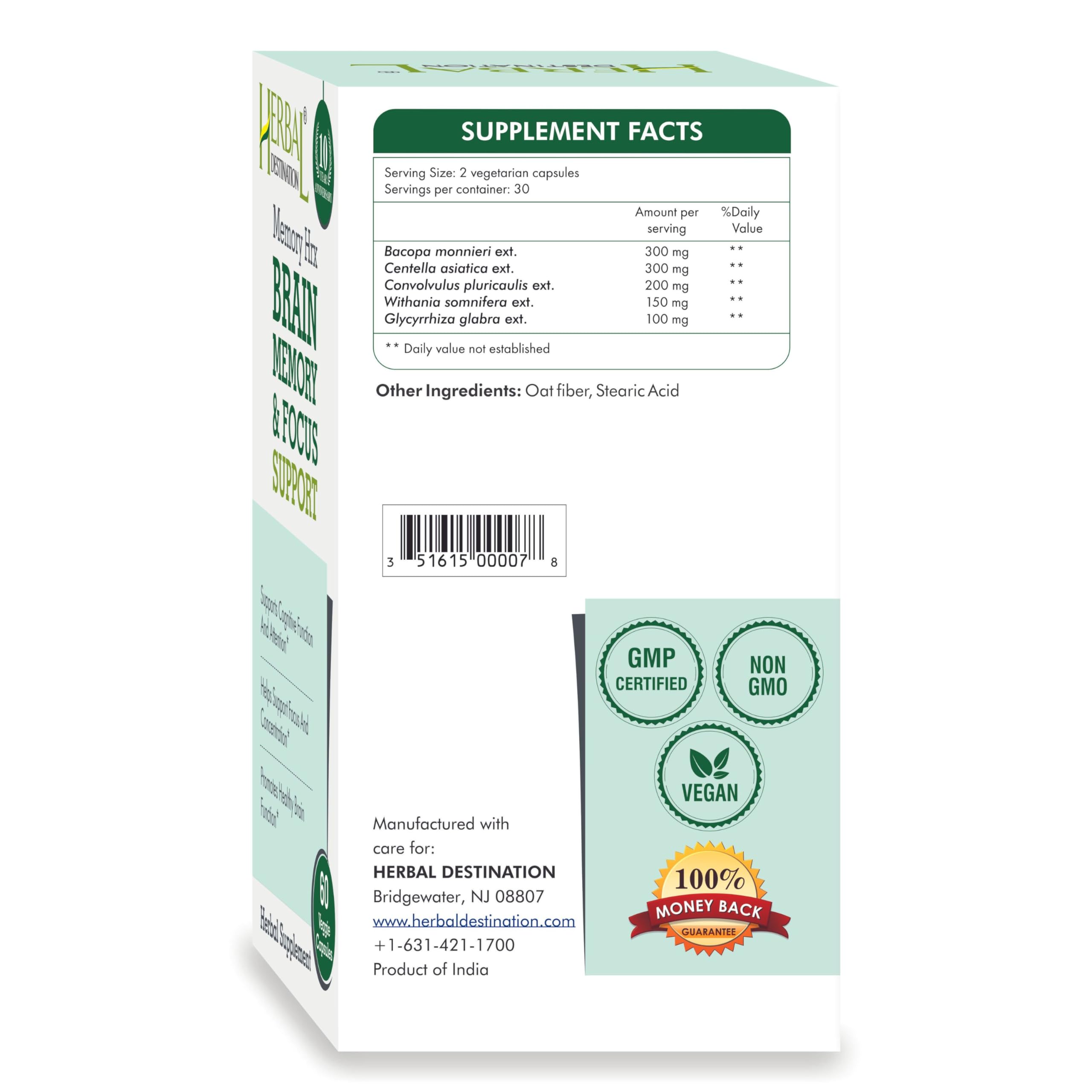 Back of Memory Hrx label with nutrition facts