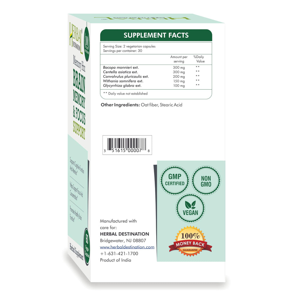 Back of Memory Hrx label with nutrition facts