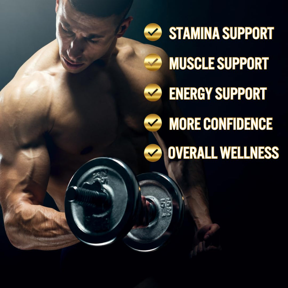 Close-up of men’s supplement bottle label