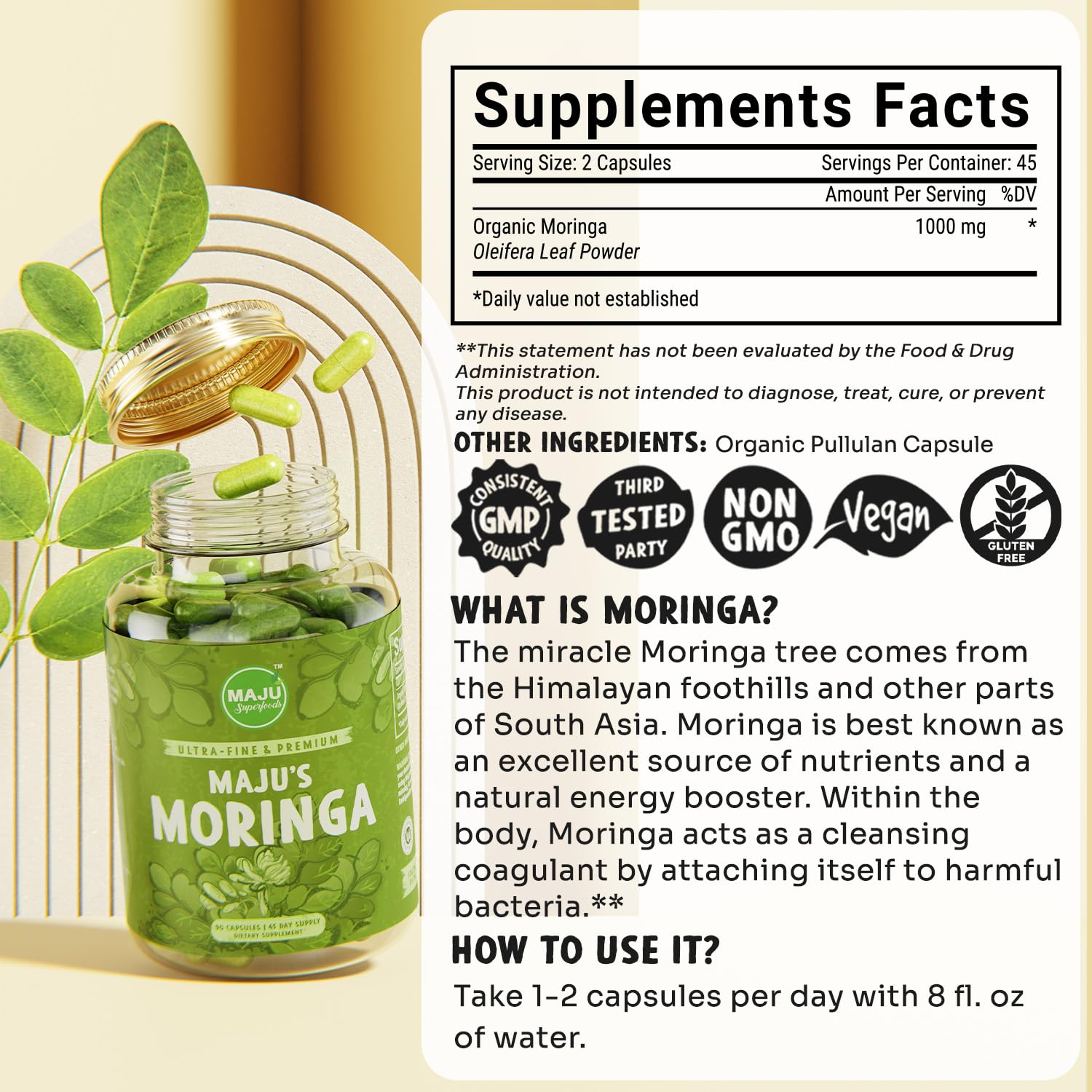 Moringa capsules suitable for men and women