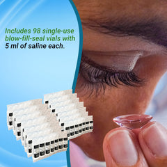 Close-up of a 5ml LacriPure saline vial