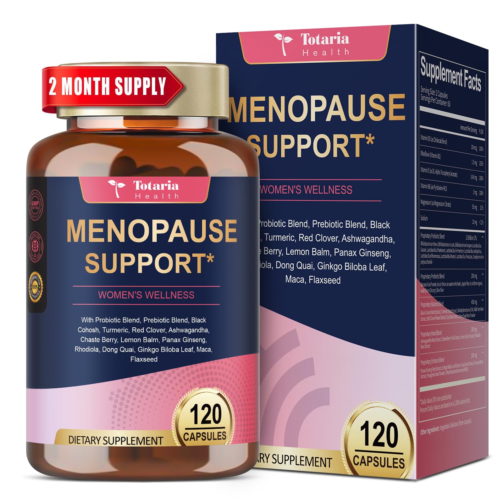 40-in-1 menopause supplements bottle with 120 vegan caps