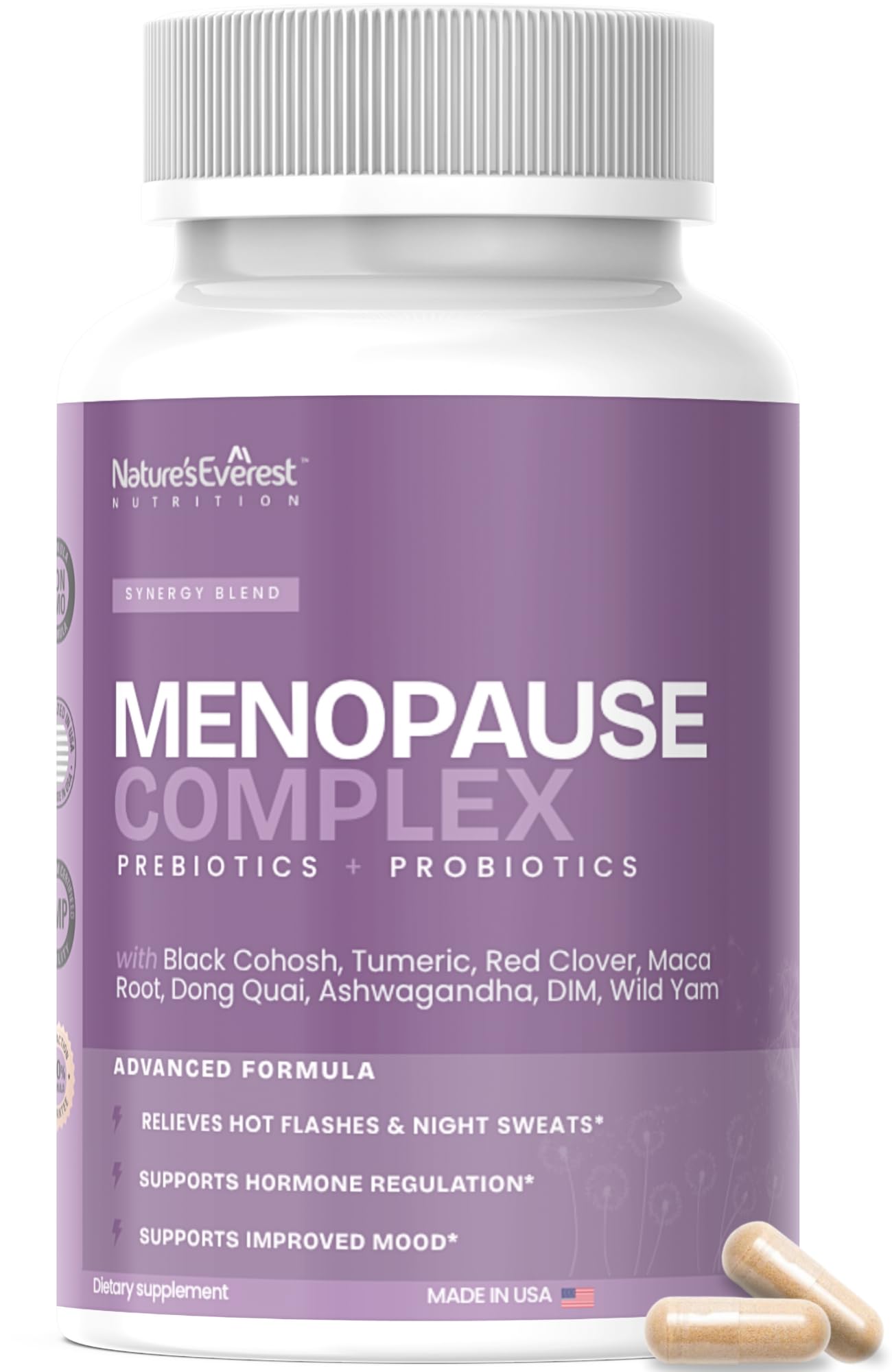 Bottle of Complete Menopause Support capsules showing 90-count