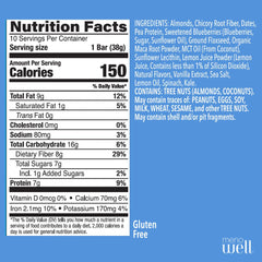 MenoWell bar blueberry-lemon close-up reveals texture for satisfying, plant-based protein snacking.