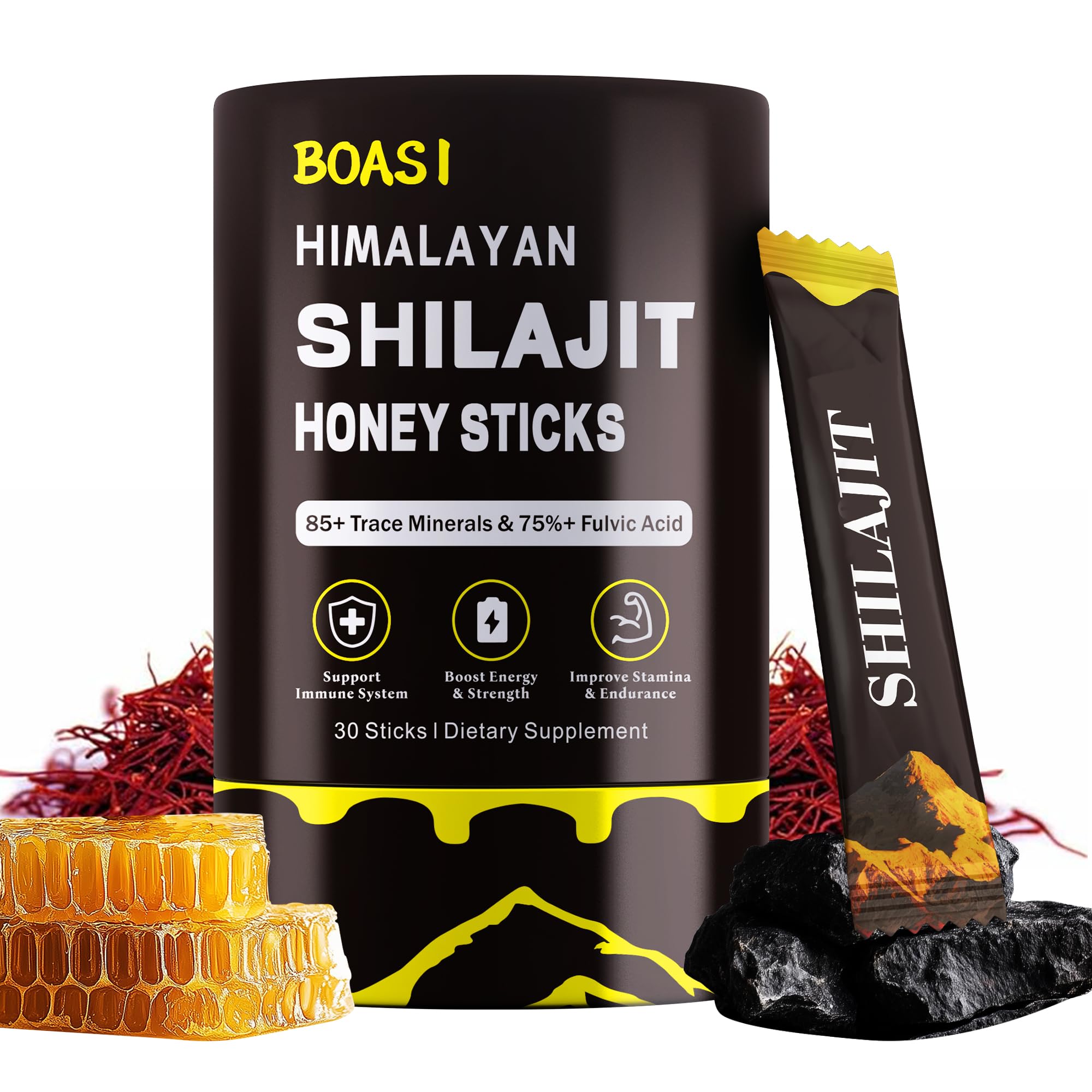 Bottle of Men's Black Honey Shilajit Sticks with Organic Saffron and 85+ minerals