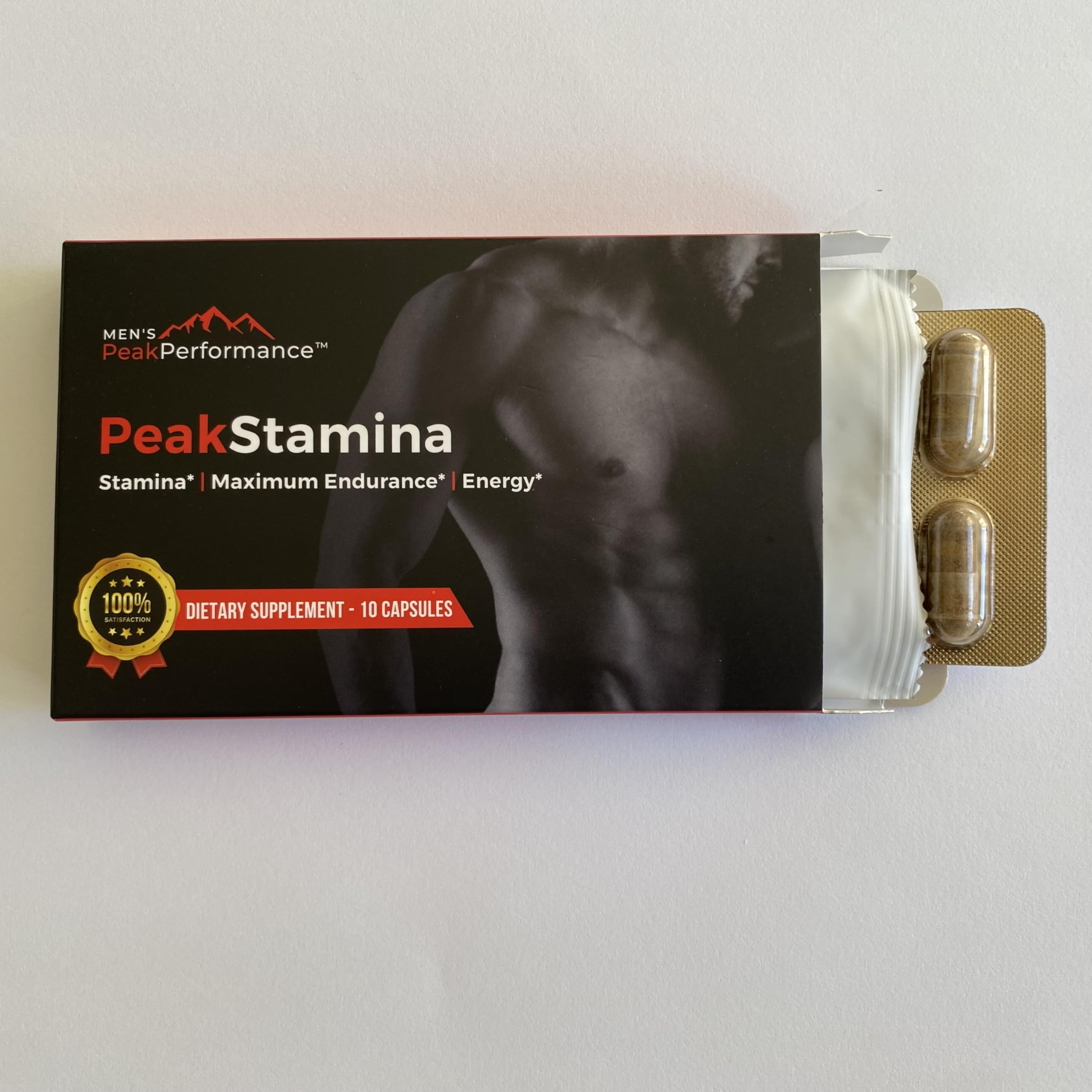 MEN'S PeakPerformance packaging line communicates safe ingredients and GMP quality