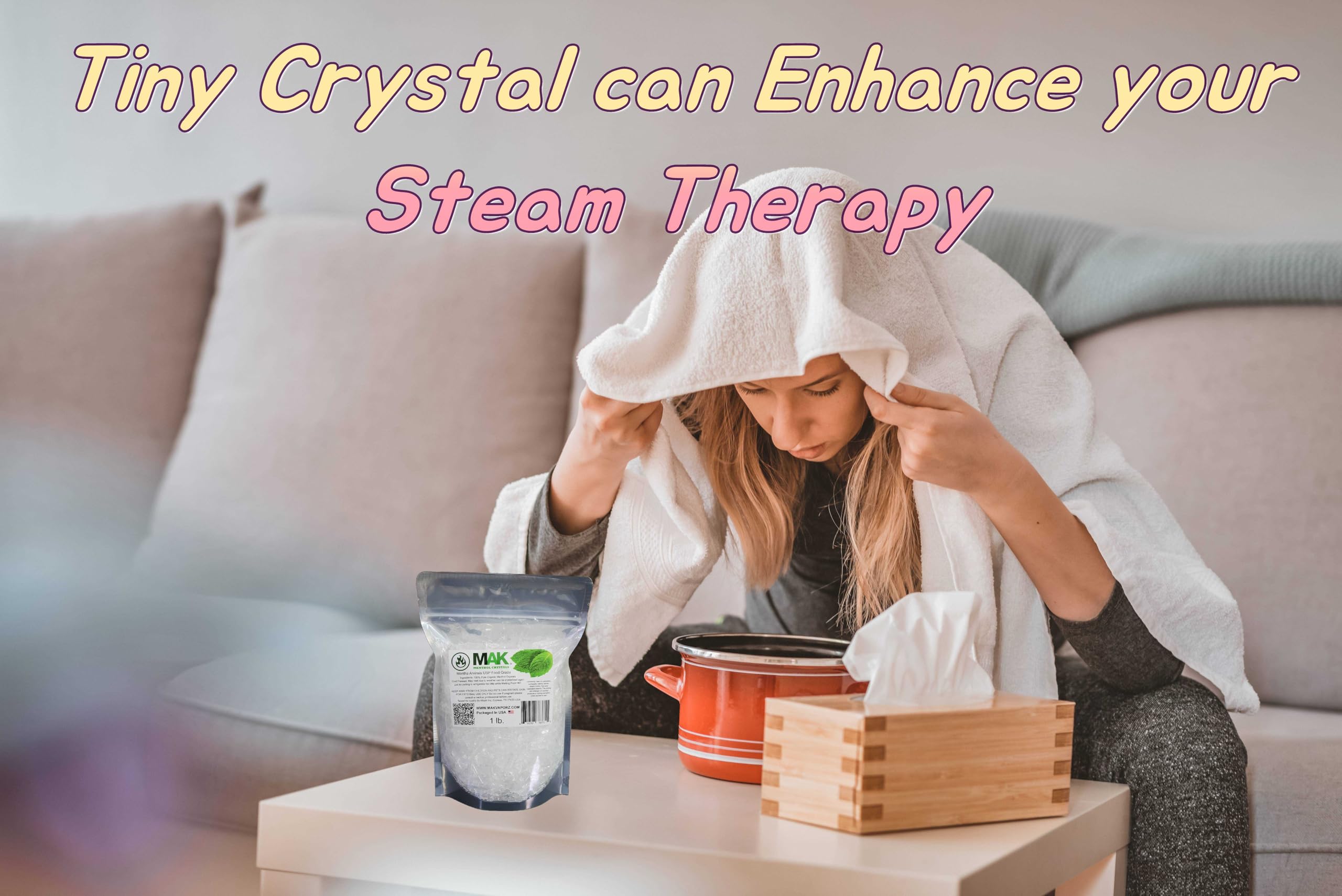 Menthol crystals paired with herbs for spa use