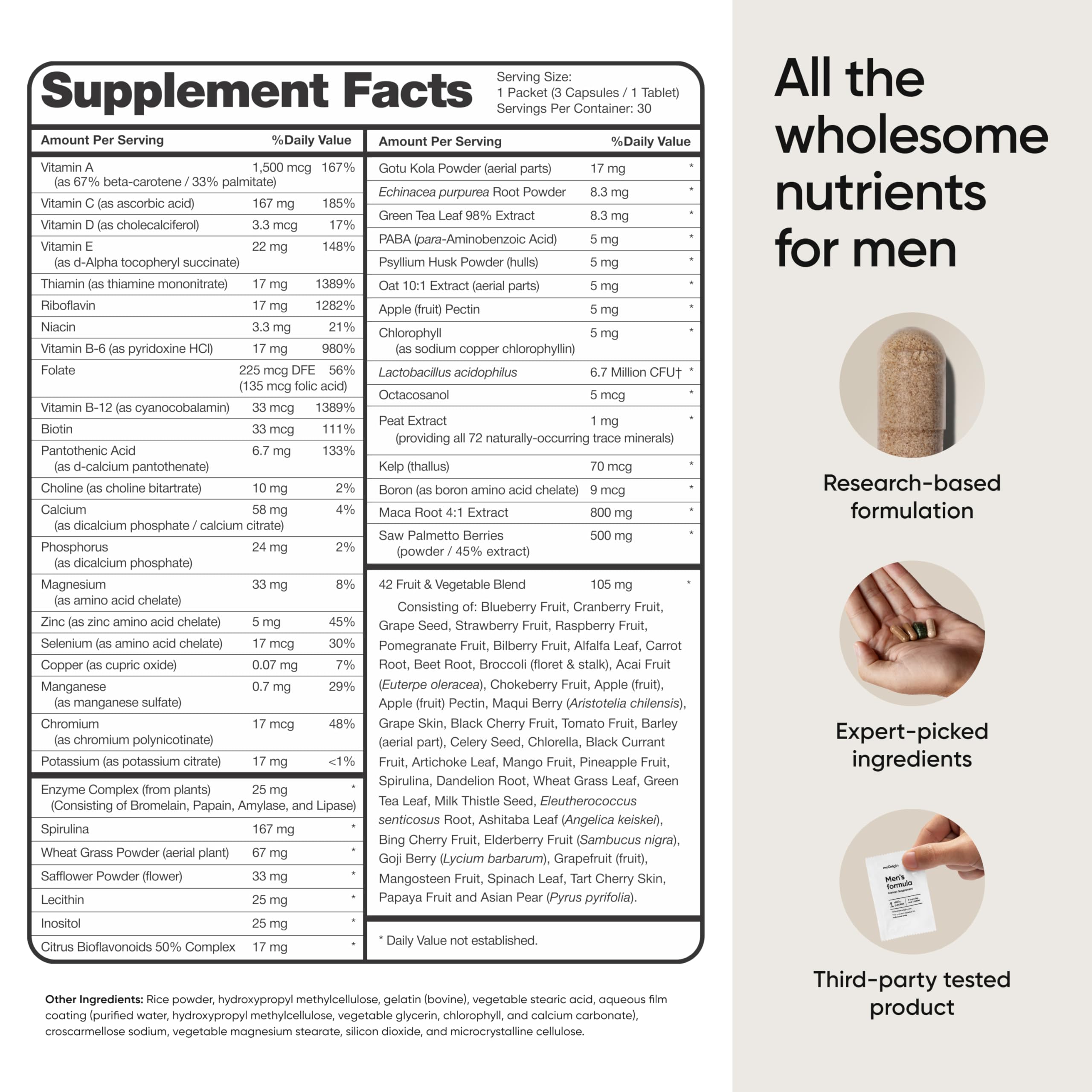 Highlighted ingredients: Vitamin D, Zinc, Maca, Biotin and more