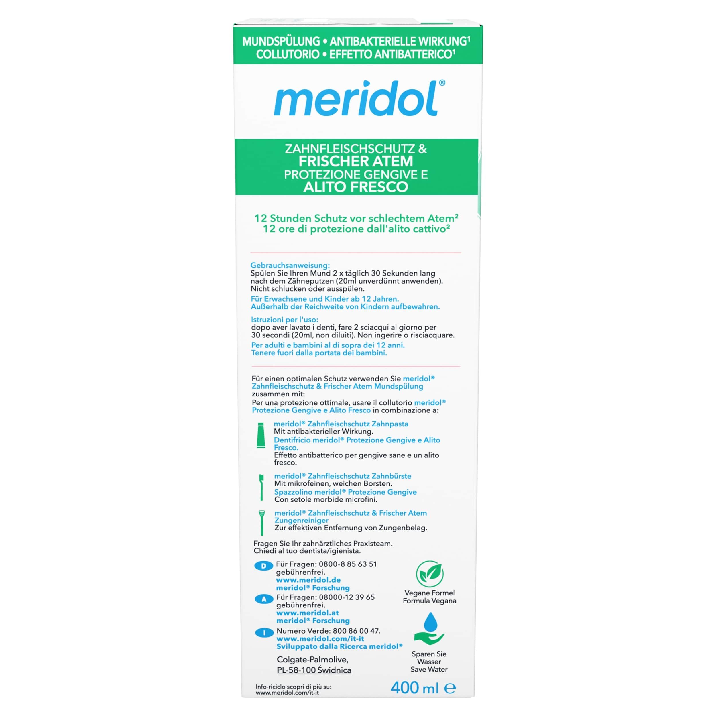 Meridol Mouthwash Halitosis 400 ml – label close-up