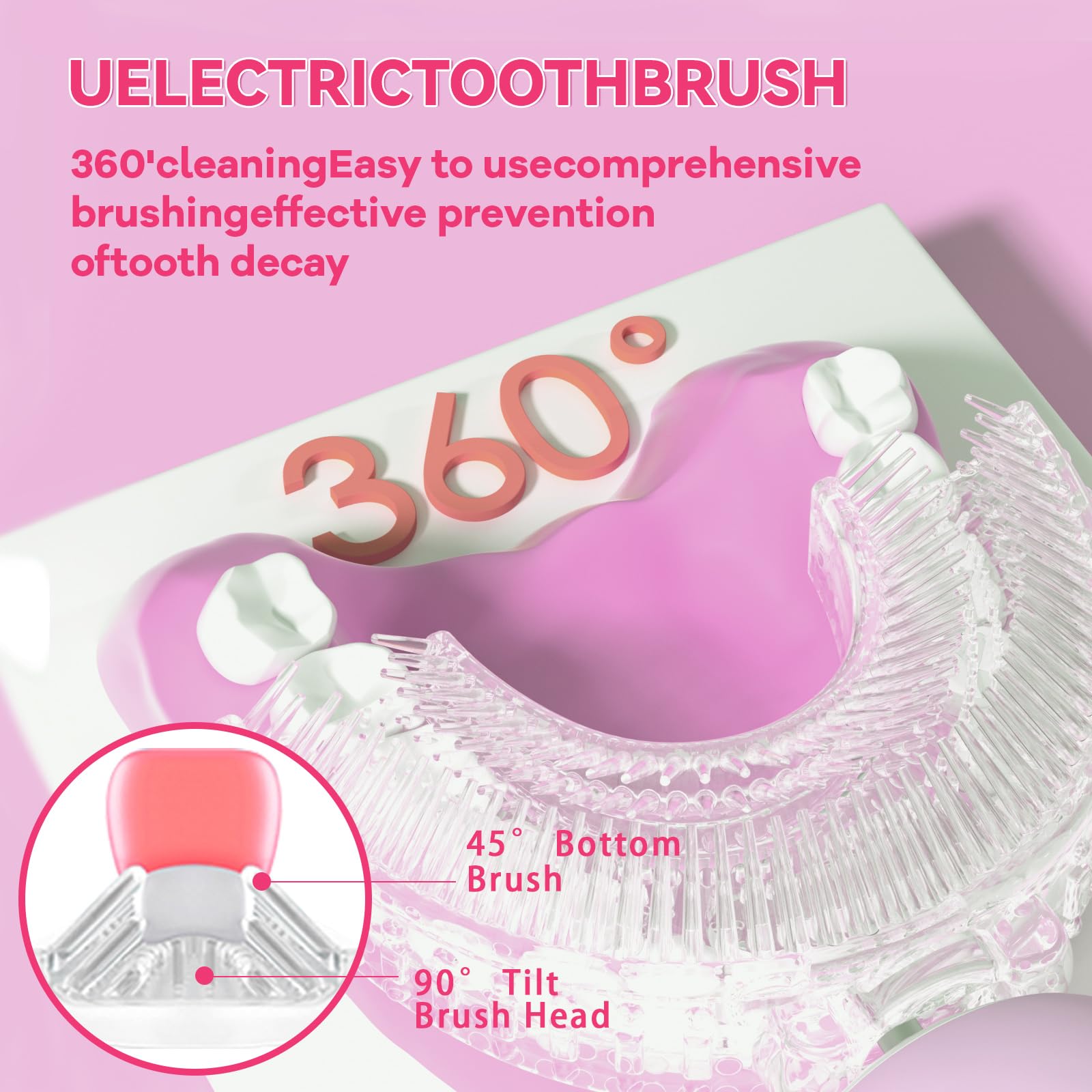Mermaid LED feature on purple U-shaped toothbrush