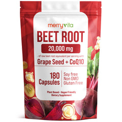 MERRY VITA Beet Root Capsules bottle with Grape Seed & CoQ10 – 180 vegan capsules
