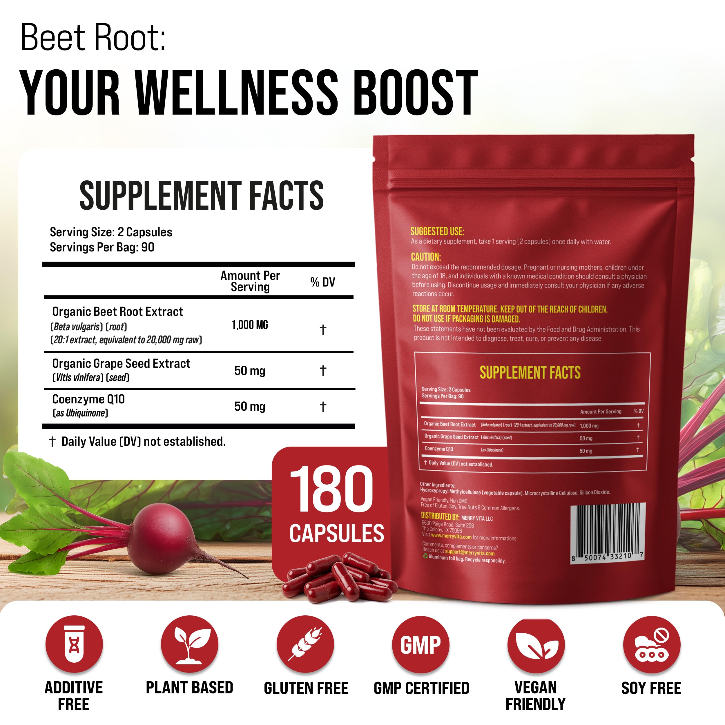 Product image collage of MERRY VITA Beet Root Capsules