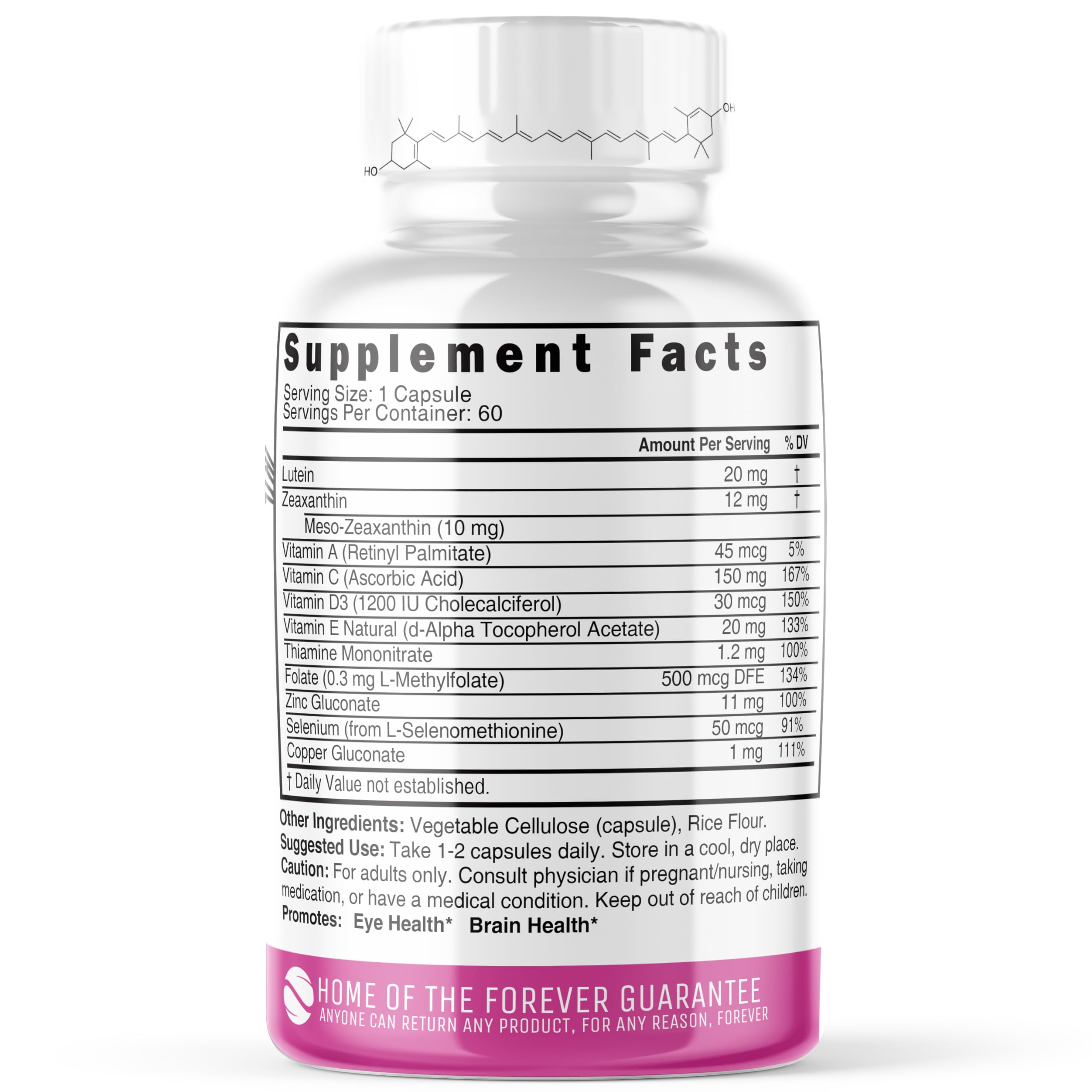 Graphic showing meso-zeaxanthin, zeaxanthin and lutein for eye health