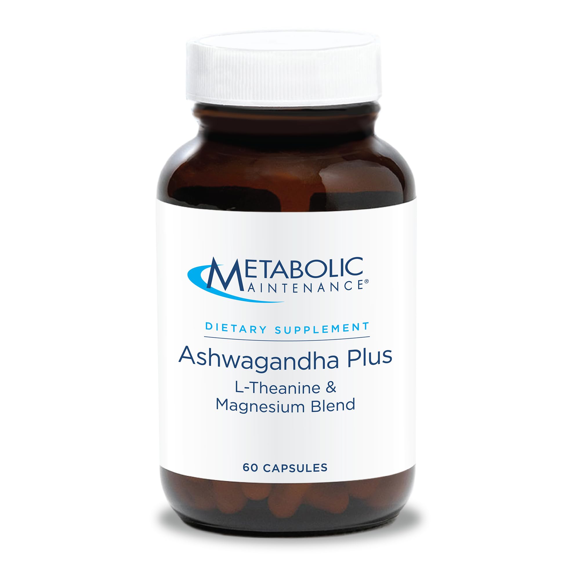 Front view of Metabolic Maintenance Ashwagandha Plus bottle with 60 capsules