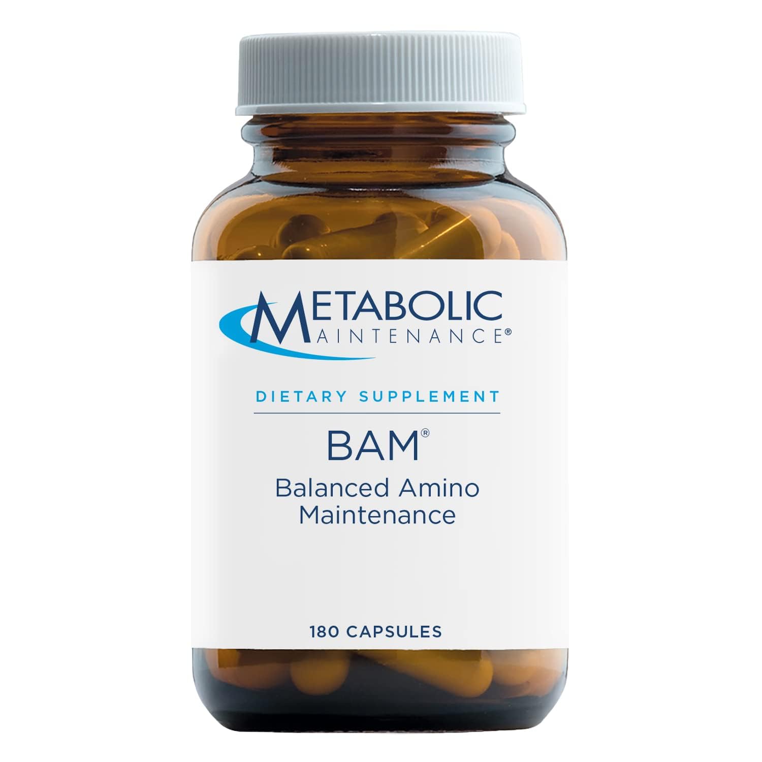 Bottle label for Metabolic Maintenance B.A.M. 750 mg 180 caps