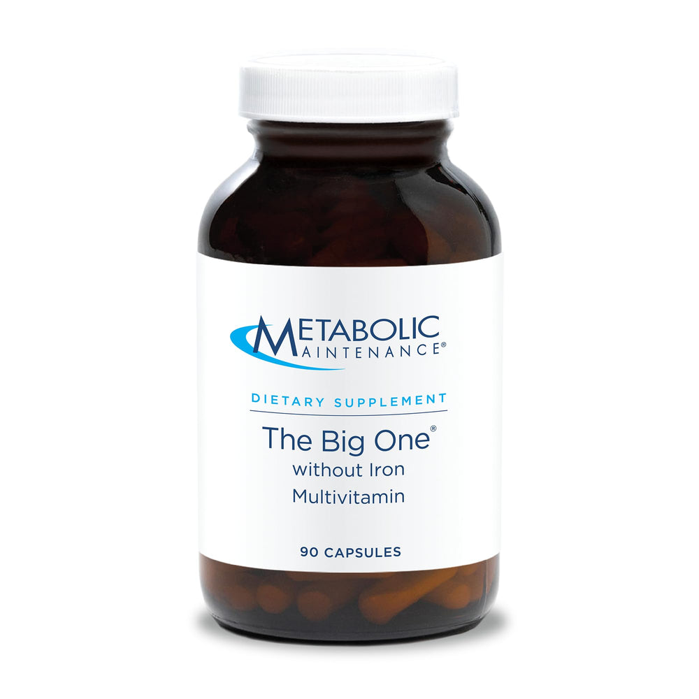 Front view of Metabolic Maintenance The Big One iron-free multivitamin bottle
