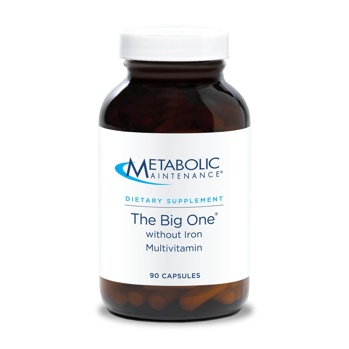 Front view of Metabolic Maintenance The Big One iron-free multivitamin bottle