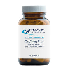 Front view of Metabolic Maintenance Cal/Mag Plus bottle with 180 capsules