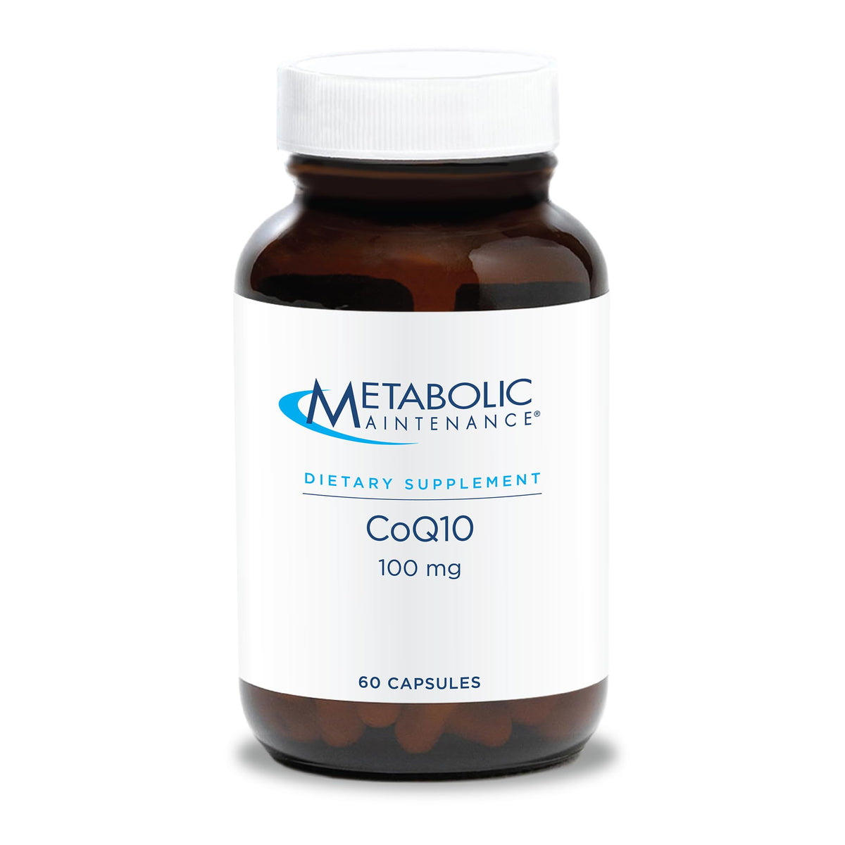 Front view of Metabolic Maintenance CoQ10 capsules bottle with 60 count