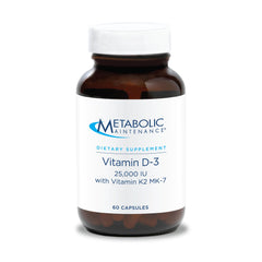Bottle of Metabolic Maintenance Vitamin D3 + K2 25,000 IU capsules
