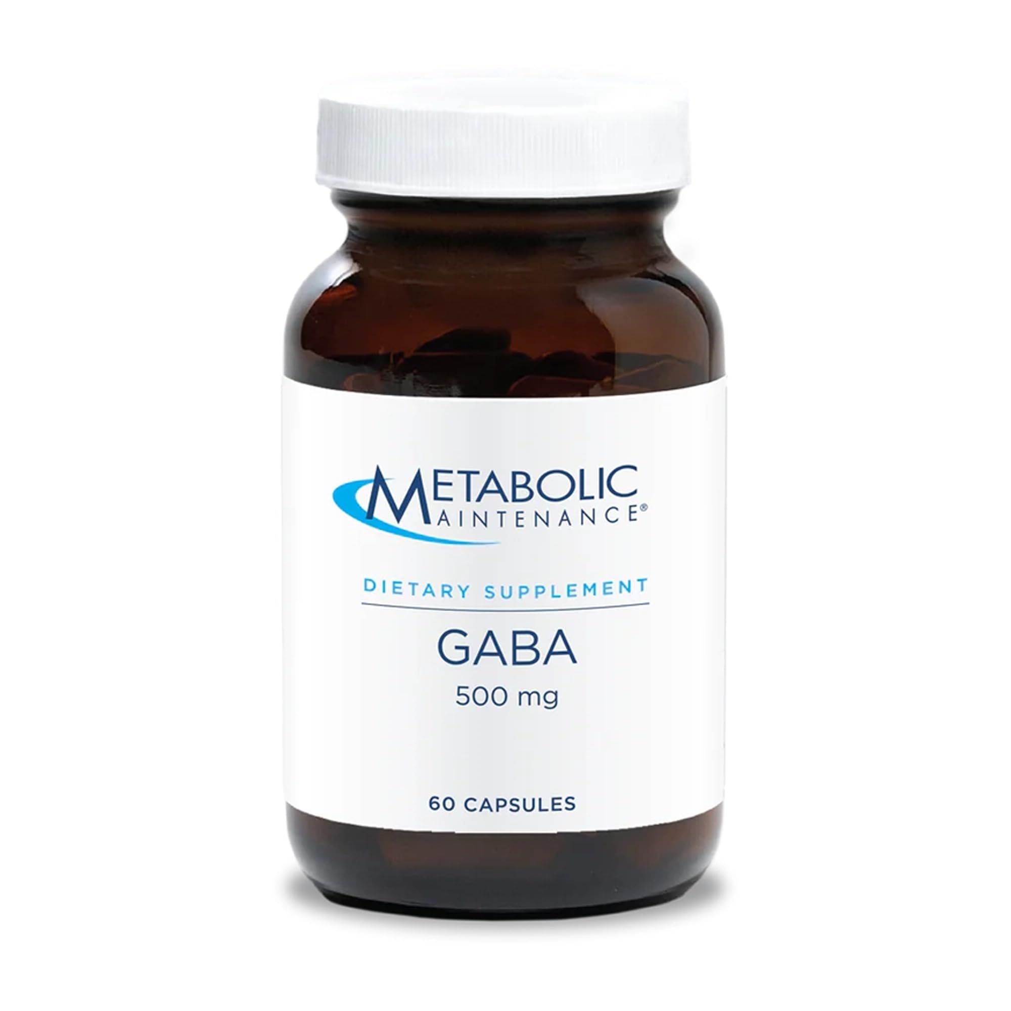 Front view of Metabolic Maintenance GABA 500mg bottle with 60 capsules