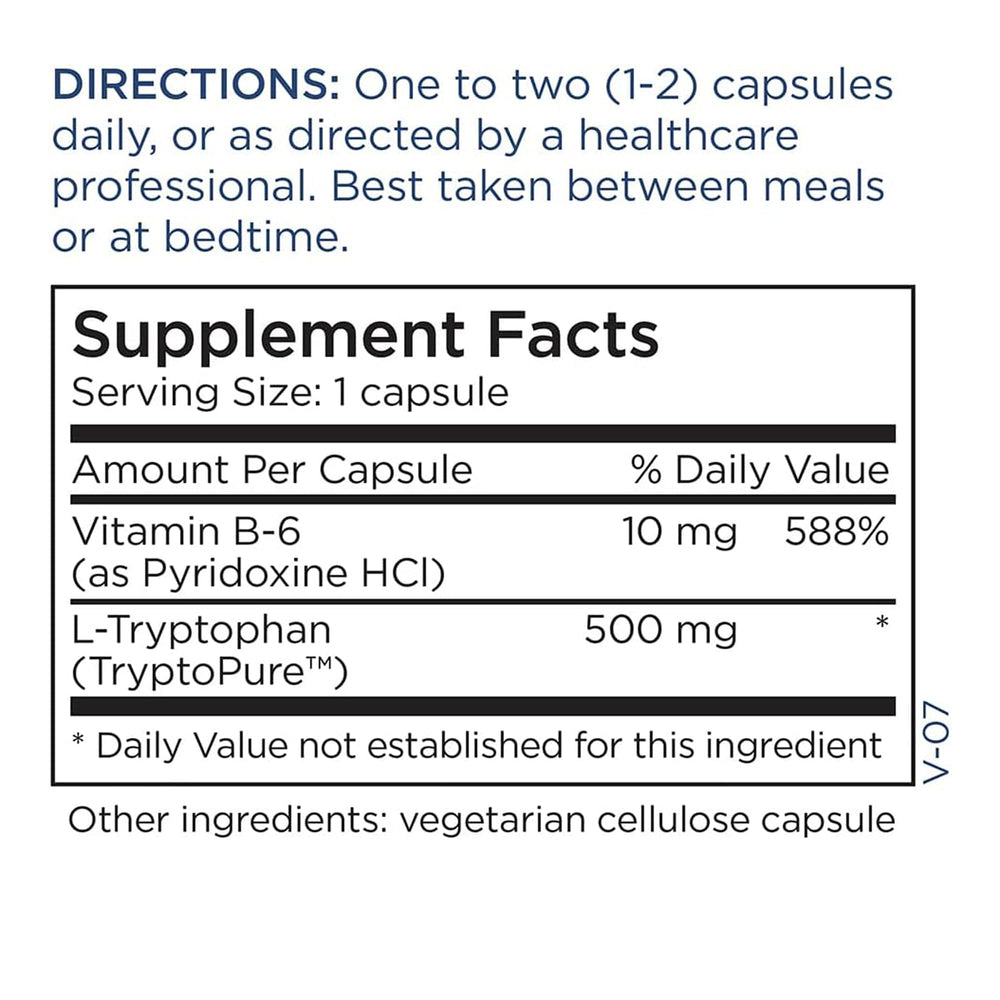 Vitamin B6 and ingredients on Metabolic Maintenance L-Tryptophan label