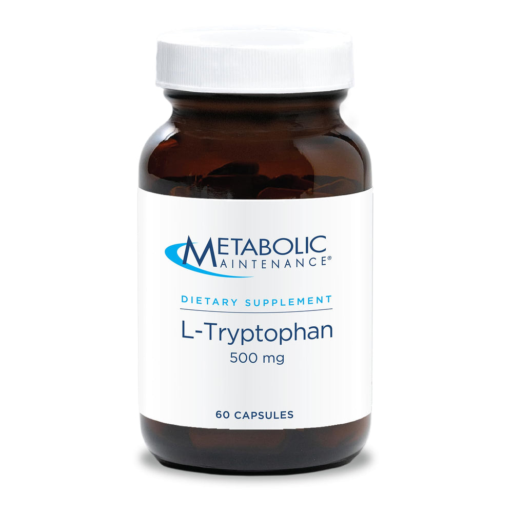 Bottle of Metabolic Maintenance L-Tryptophan 500mg 60 vegan capsules