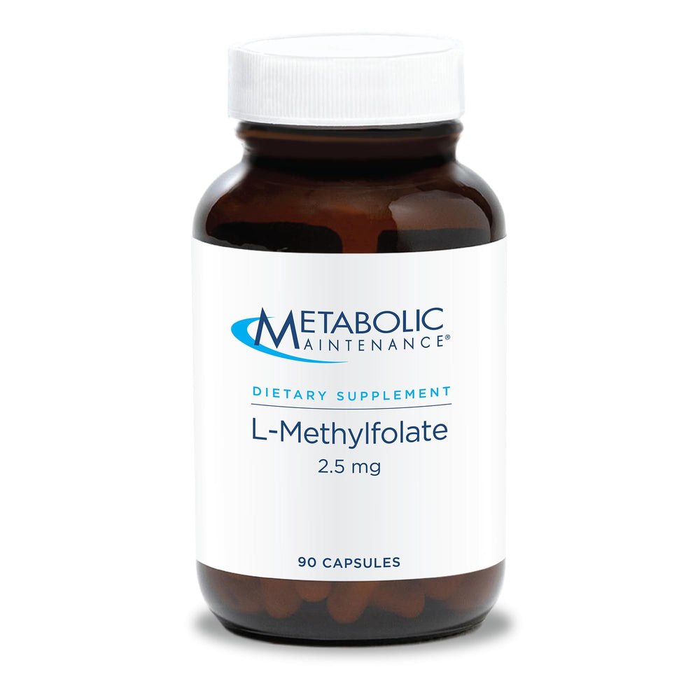 Front view of Metabolic Maintenance L-Methylfolate 2.5 mg bottle with 30 capsules