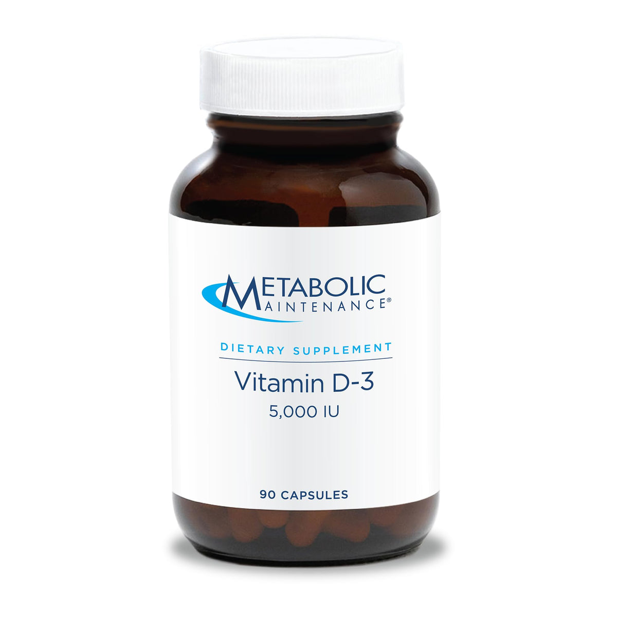 Bottle label of Metabolic Maintenance Vitamin D3 5000 IU with Vitamin C (90 softgels)