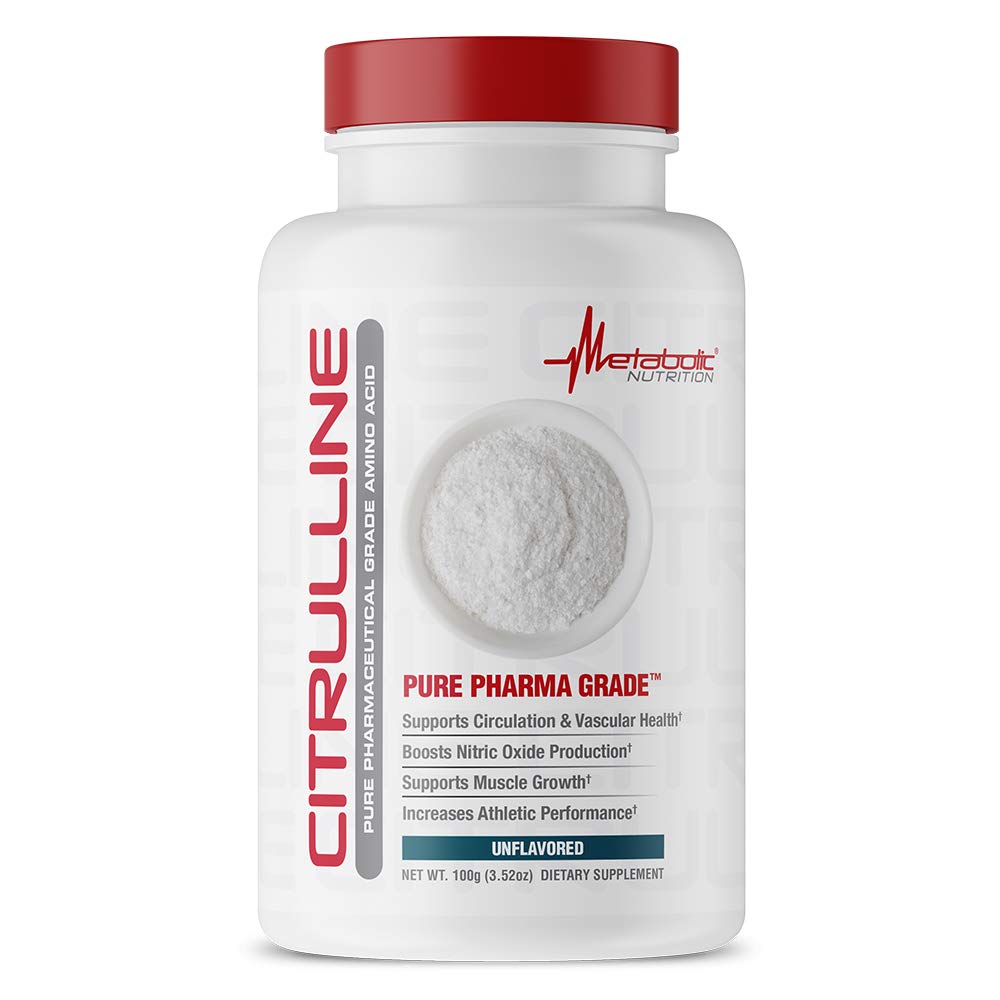 Front view of Metabolic Nutrition Citrulline 100g powder bottle