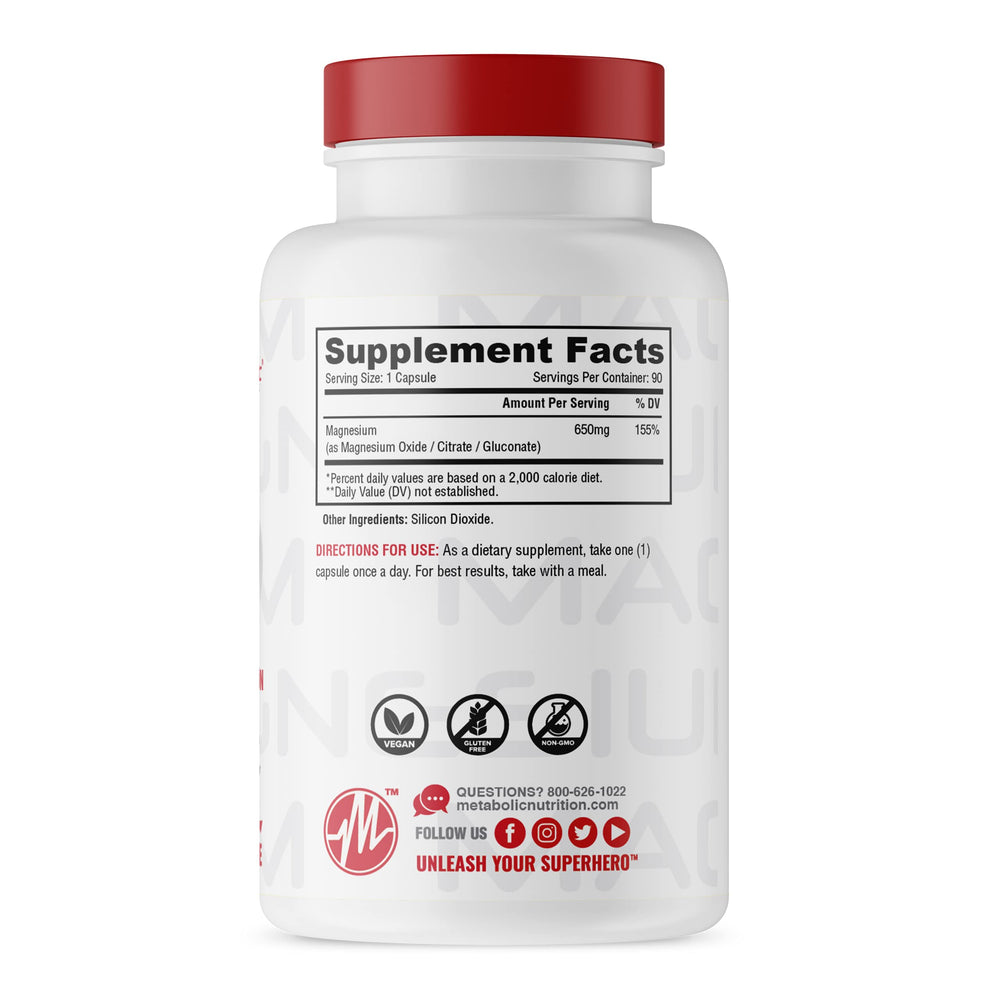 Close-up of 650mg magnesium capsules