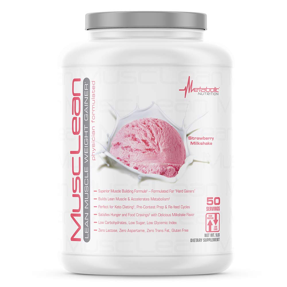 Metabolic Nutrition Musclean strawberry tub for keto-friendly high-protein meals.