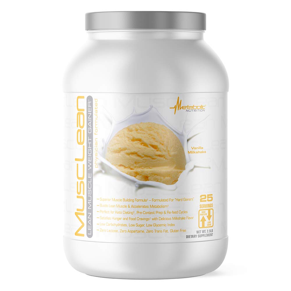Metabolic Nutrition MusClean canister front view highlighting lean protein for workouts.