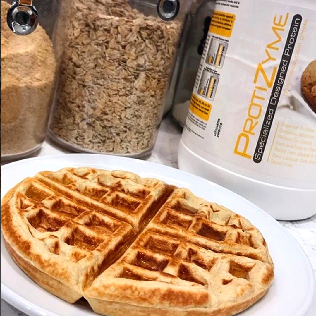 Metabolic Nutrition Protizyme pancake-ready protein powder for high-protein breakfasts.