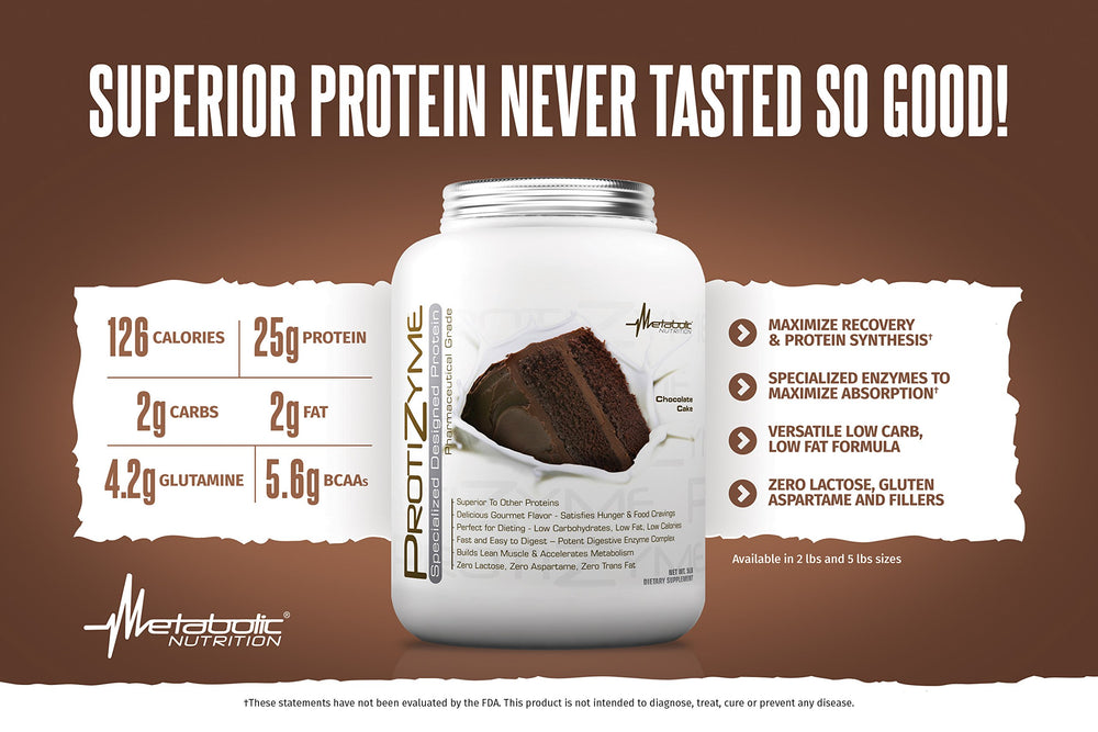 Metabolic Nutrition Protizyme whey protein scoop ready for post-workout recovery.