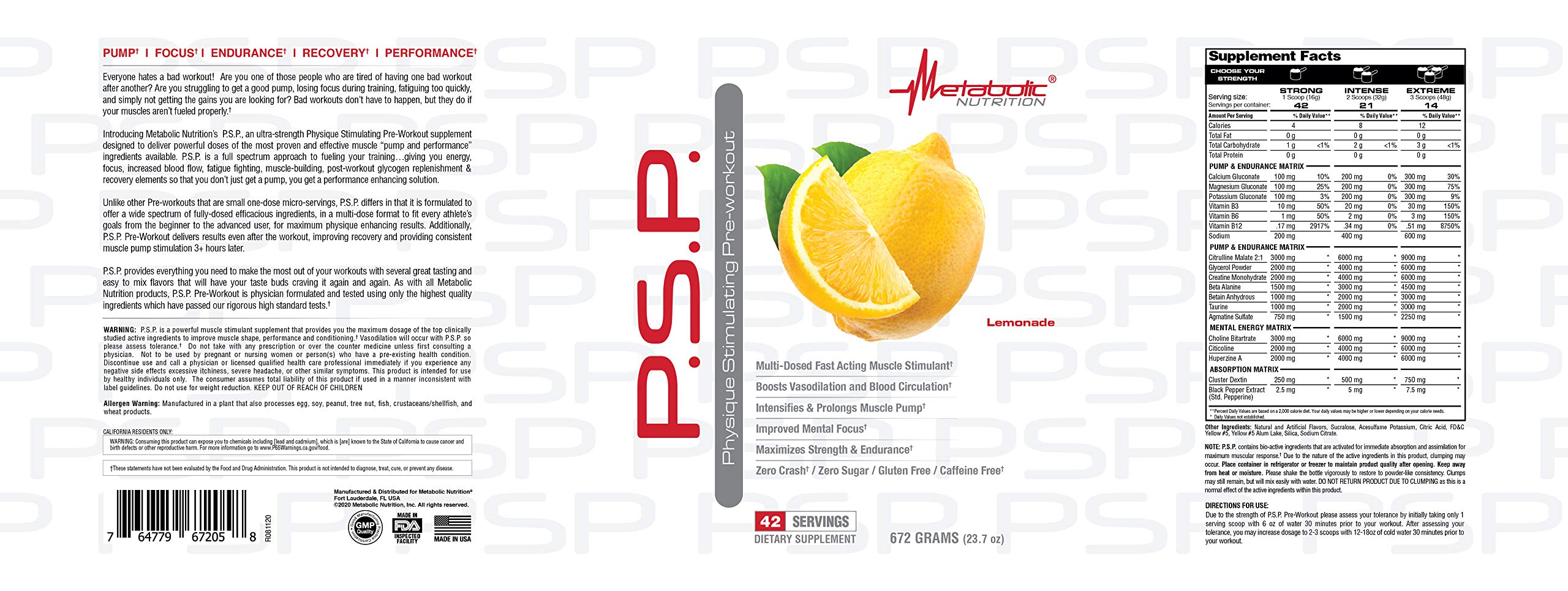 Close-up of PSP Lemonade label showing zero sugar and caffeine-free formula