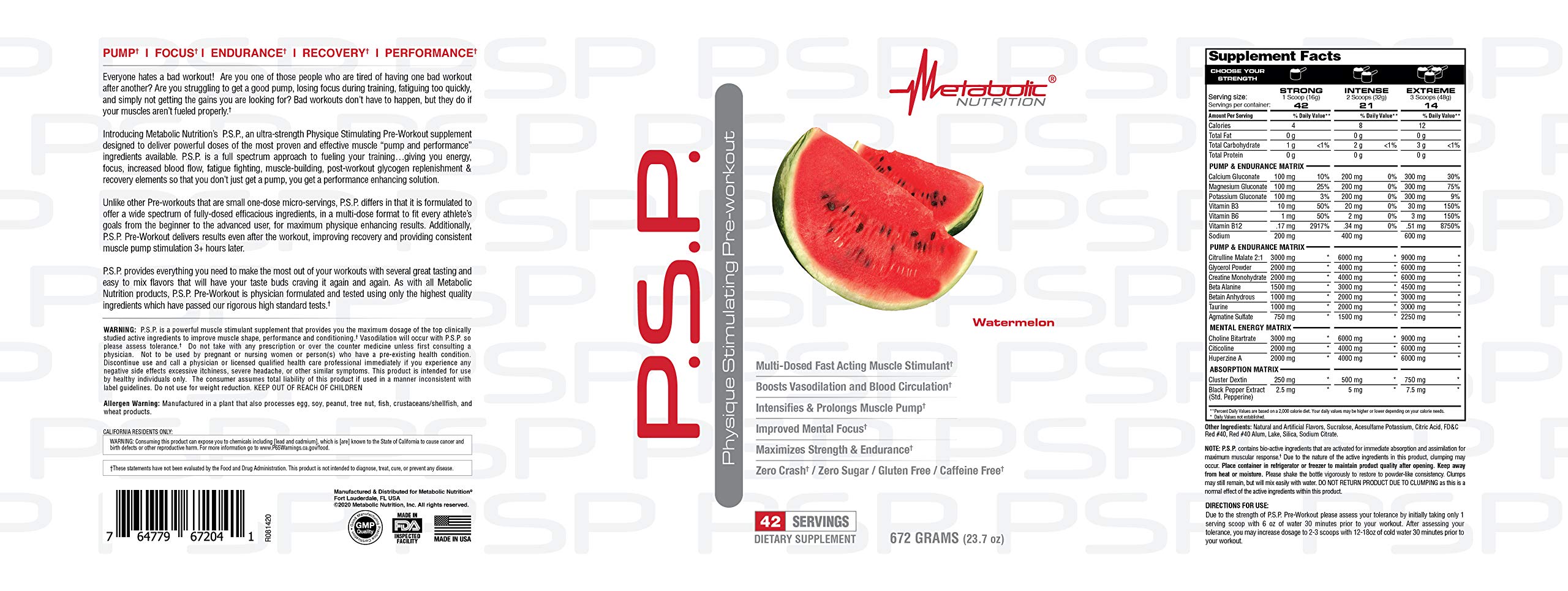 P.S.P. PreWorkout Watermelon bottle side view