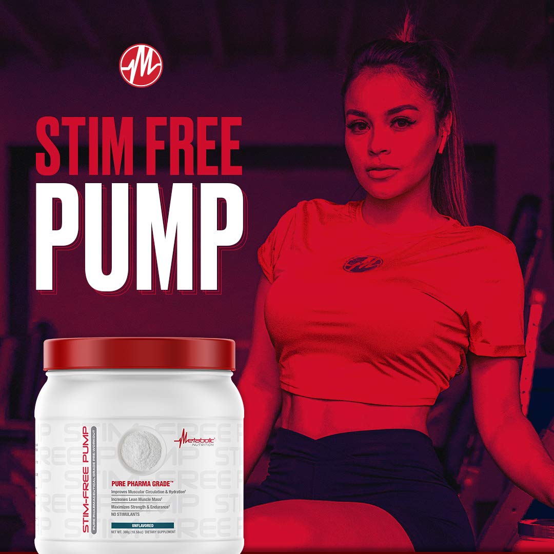 Metabolic Nutrition Stim Free Pump label-detail emphasizes pharmaceutical-grade ingredients